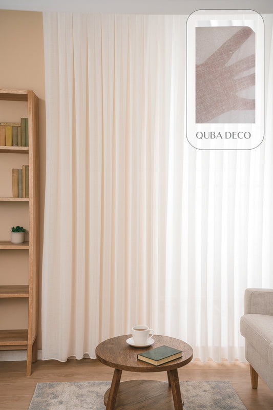 Premium Natural Keten Dokulu Soft Dökümlü Pileli Tül Perde Salon Oturma Odası Yatak Odası Çocuk Odas — Beyaz