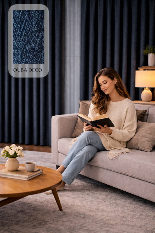 Balıksırtı Dokulu Premium Jakar Fon Perde Salon Oturma Odası Yatak Odası Çocuk Odası — Lacivert