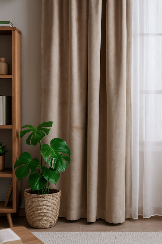 Süet Elit Kadife Dokulu Natural Fon Perde Salon Oturma Odası Yatak Odası Antre — Bej