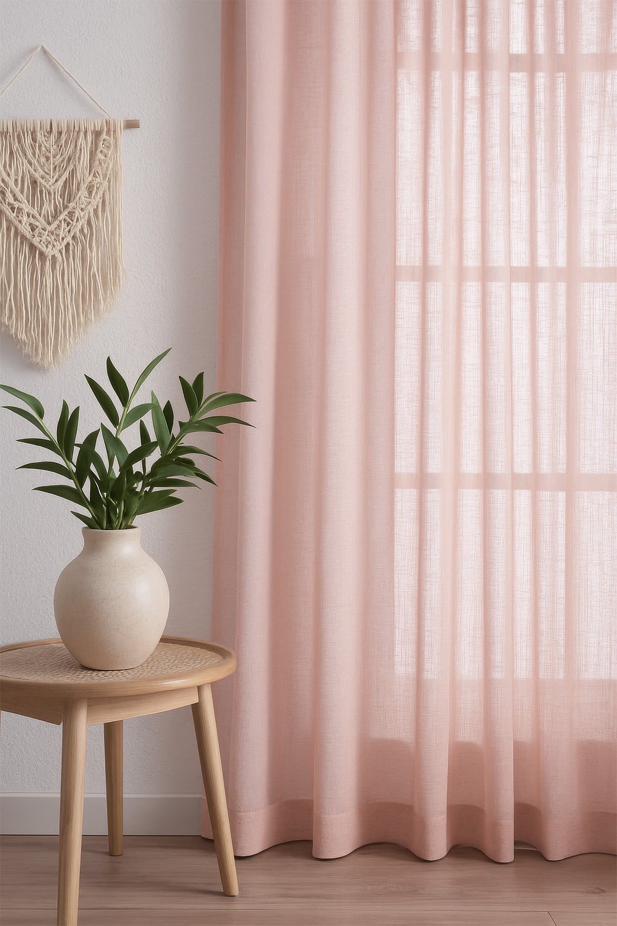 Natural Modern File Dokulu Keten Tül Perde PİLELİ Salon Oturma Odası Yatak Odası Çocuk Odası — Pembe