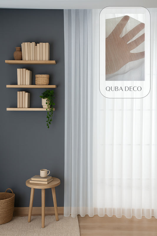 Soft Dokulu Şık Pileli Tül Perde Salon Oturma Odası Yatak Odası Çocuk Odası — Beyaz