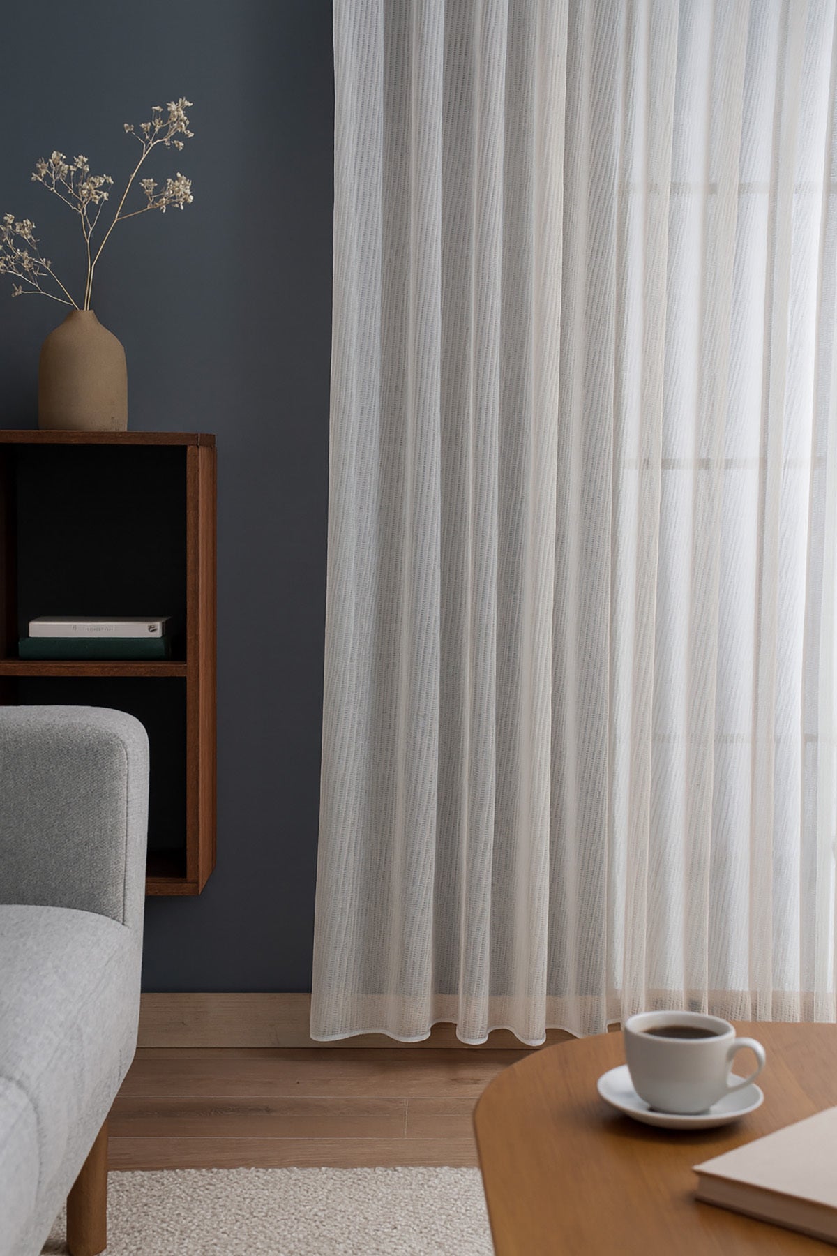 Natural Modern File Dokulu Keten Tül Perde PİLELİ Salon Oturma Odası Yatak Odası Çocuk Odası — Açık Gri