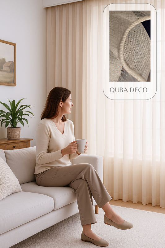 Soft Dokulu Şık Pileli Tül Perde Salon Oturma Odası Yatak Odası Çocuk Odası — Ekru