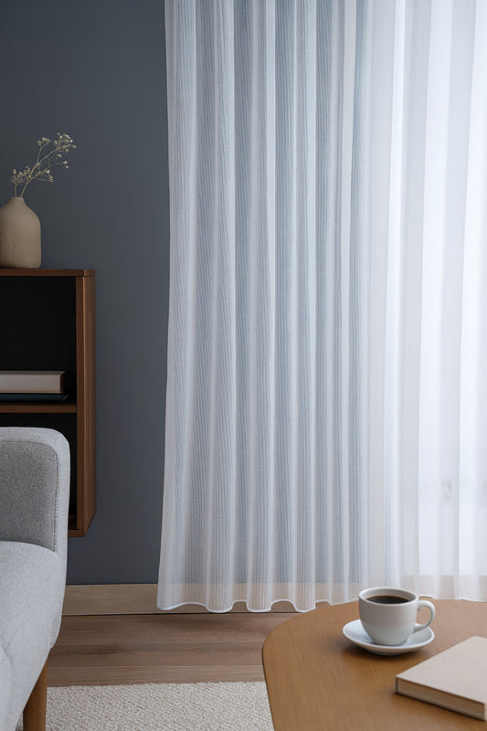 Natural Modern File Dokulu Keten Tül Perde PİLELİ Salon Oturma Odası Yatak Odası Çocuk Odası — Beyaz