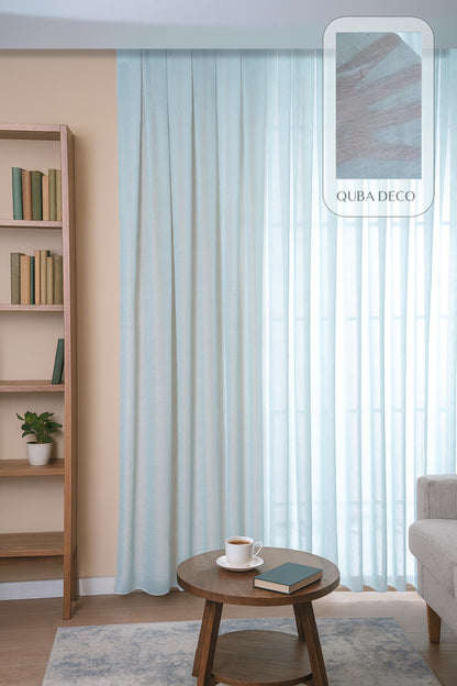 Premium Natural Keten Dokulu Soft Dökümlü Pileli Tül Perde Salon Oturma Odası Yatak Odası Çocuk Odas — Mavi
