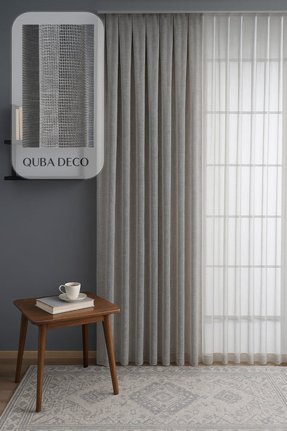 Premium Seri Yoğun Dokulu Pileli Tül Perde Salon Oturma Odası Yatak Odası Çocuk Odası —  Gri