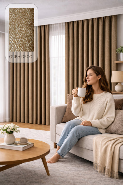 Balıksırtı Dokulu Premium Jakar Fon Perde Salon Oturma Odası Yatak Odası Çocuk Odası — Hardal