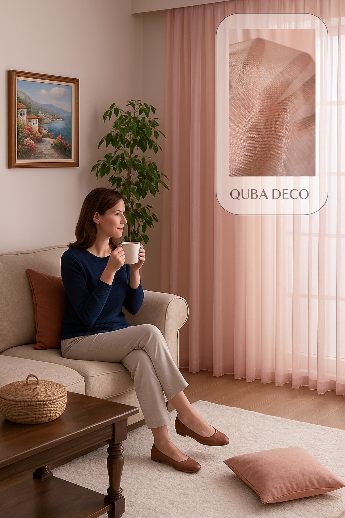 Soft Dokulu Şık Pileli Tül Perde Salon Oturma Odası Yatak Odası Çocuk Odası — Pembe