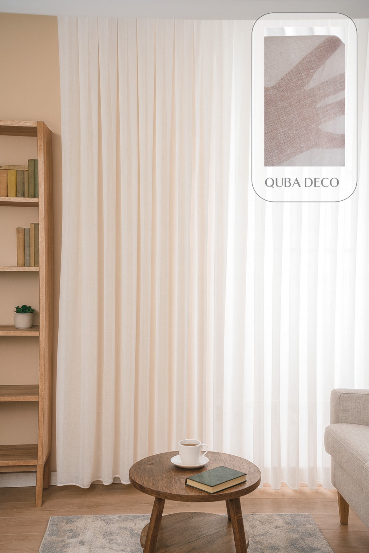 Premium Natural Keten Dokulu Soft Dökümlü Pileli Tül Perde Salon Oturma Odası Yatak Odası Çocuk Odas — Beyaz