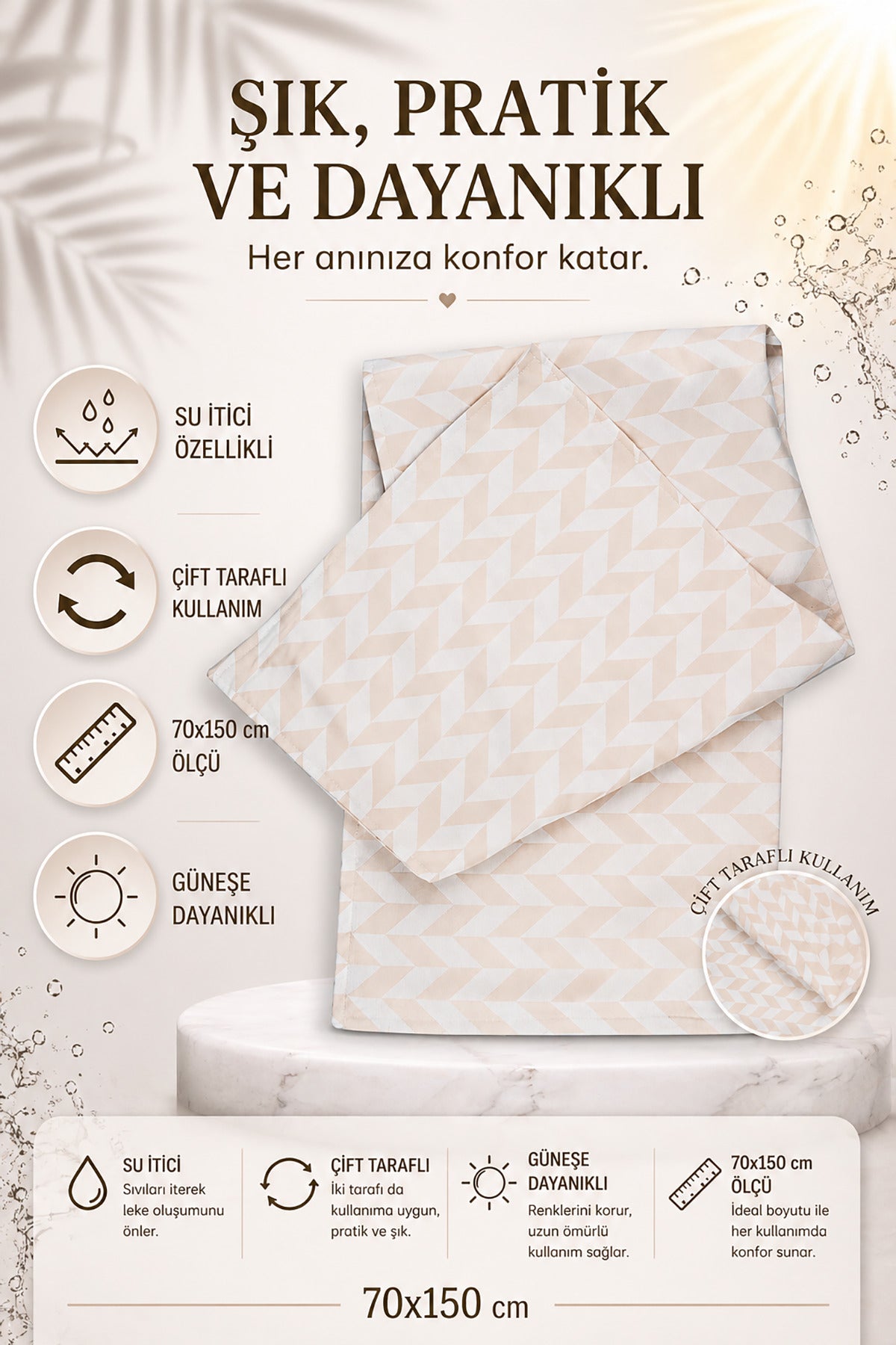 Outdoor Su İtici Çift Katlı Plaj Şezlong Kamp Piknik Balkon Matı — Bej