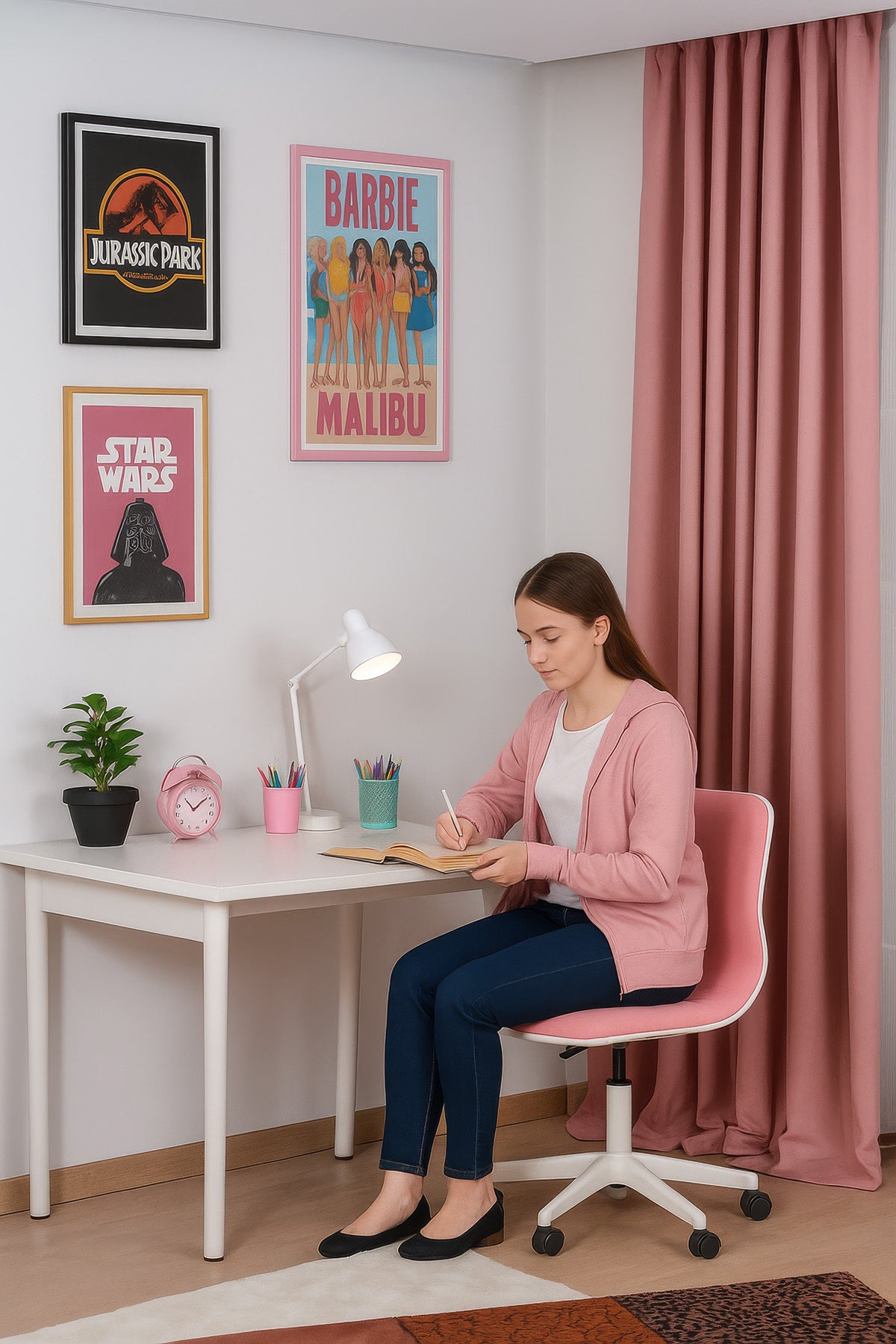 KADİFE Dokulu Ada Fon Perde ( 1x3 Sık Pile) Salon Yatak Odası — Pembe