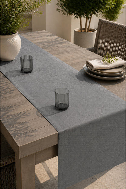 Çizgili, Düz ve Pötikare Desen Seçenekli Su İtici Kumaş Runner Davet Organizasyonu İçin Şık Sunumluk — Antrasit