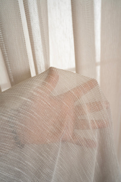 Keten İçeren Tül Perde Doğal Natural Ütü istemez Salon Oturma Odası Yatak Odası Antre — Bej