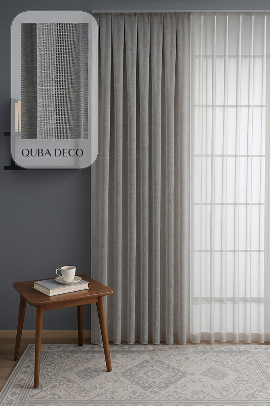 Premium Seri Yoğun Dokulu Pileli Tül Perde Salon Oturma Odası Yatak Odası Çocuk Odası —  Gri