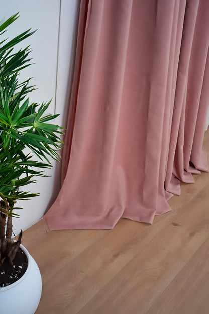 KADİFE Dokulu Ada Fon Perde ( 1x3 Sık Pile) Salon Yatak Odası — Pembe