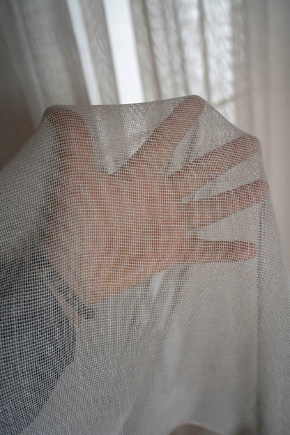 Natural Modern File Dokulu Keten Tül Perde PİLELİ Salon Oturma Odası Yatak Odası Çocuk Odası — Bej