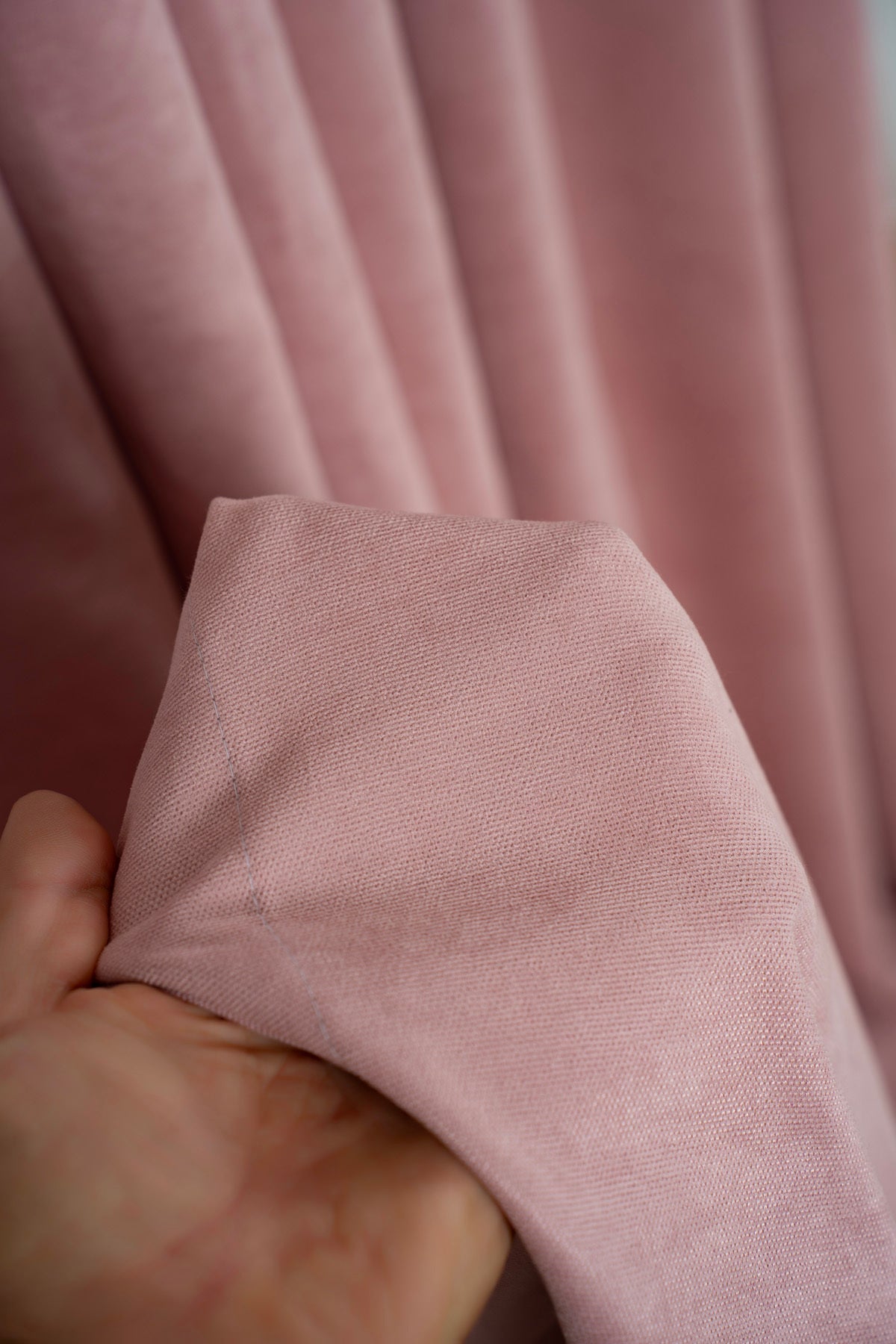 KADİFE Dokulu Ada Fon Perde ( 1x3 Sık Pile) Salon Yatak Odası — Pembe