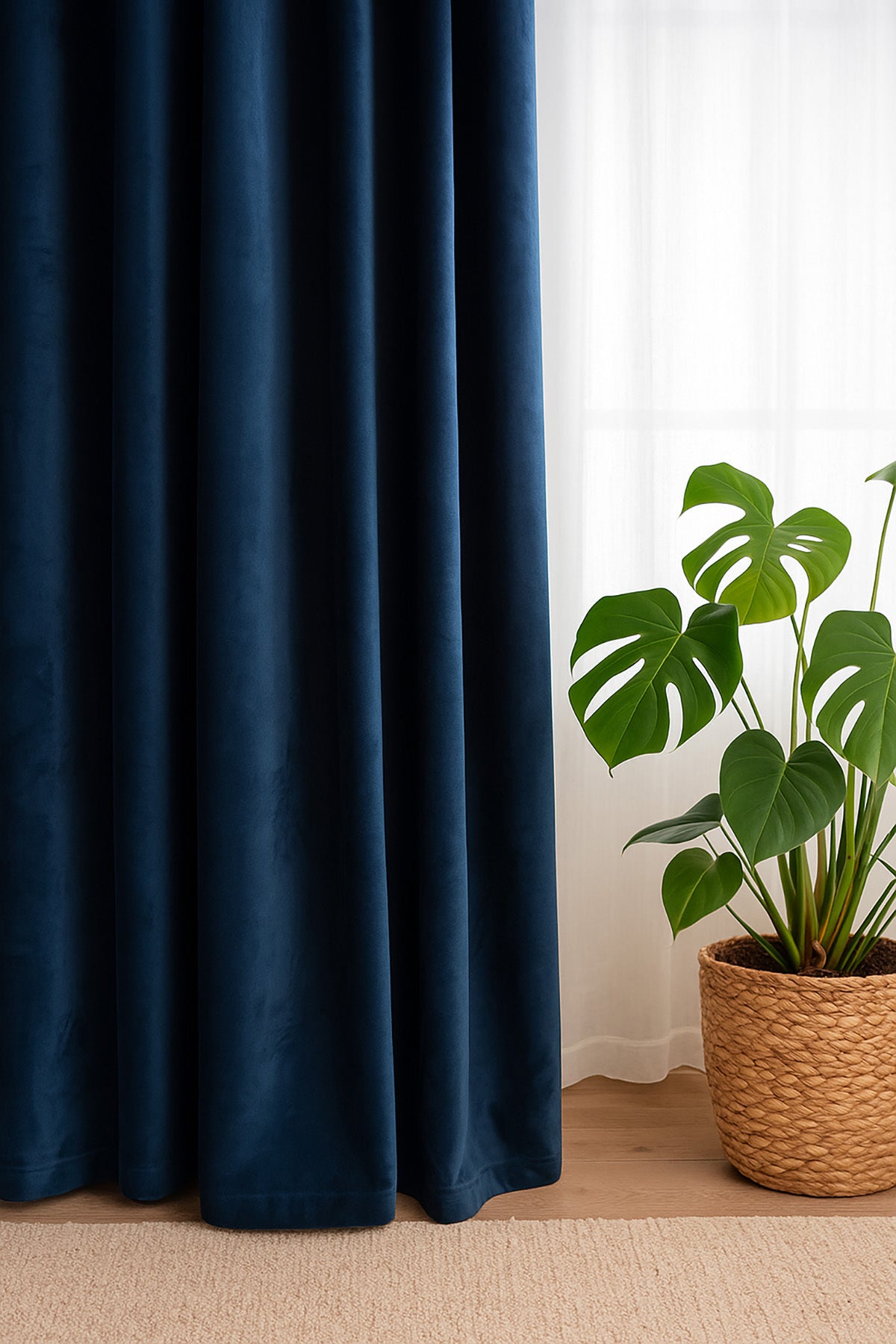 Süet Elit Kadife Dokulu Natural Fon Perde Salon Oturma Odası Yatak Odası Antre — Lacivert