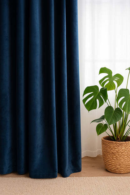 Süet Elit Kadife Dokulu Natural Fon Perde Salon Oturma Odası Yatak Odası Antre — Lacivert