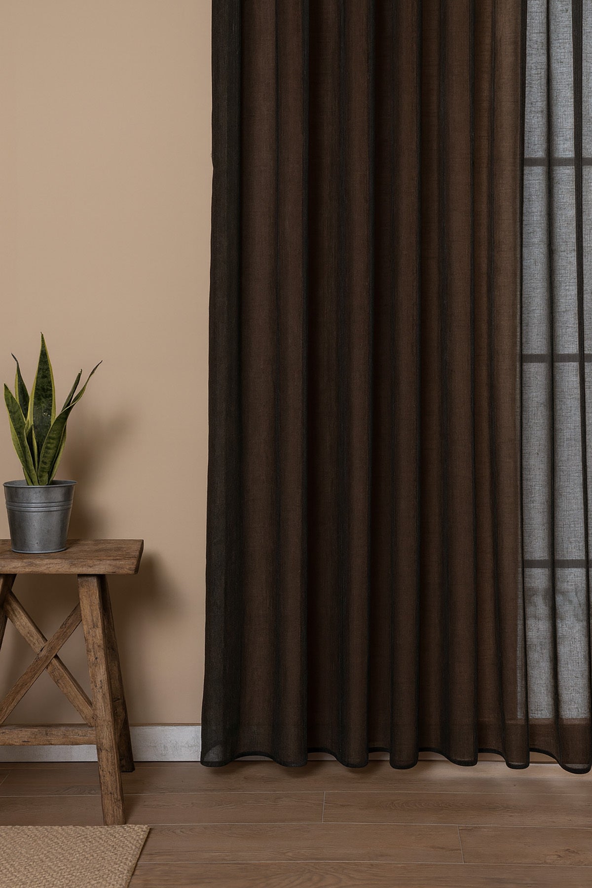 Premium Natural Keten Dokulu Soft Dökümlü Pileli Tül Perde Salon Oturma Odası Yatak Odası Çocuk Odas —  Gri
