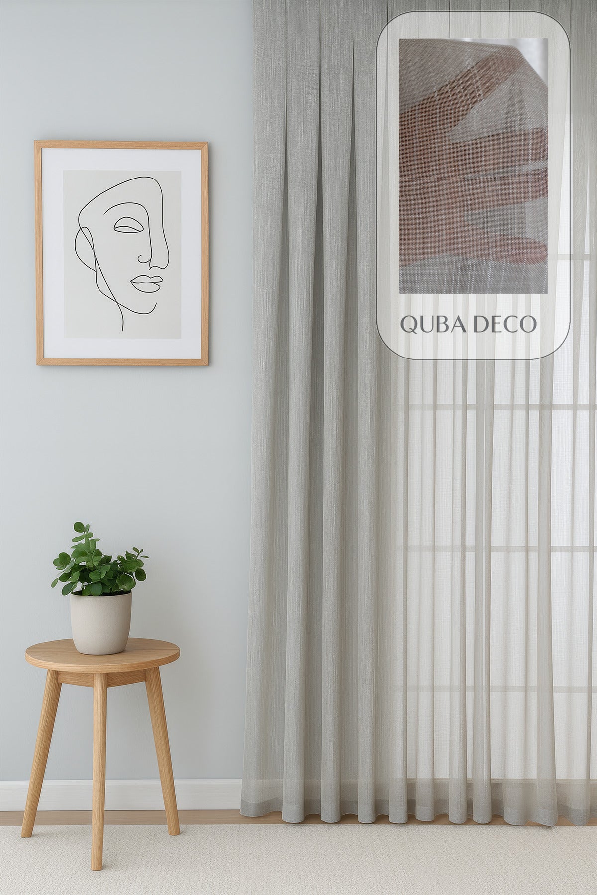 Estetik Modern Flamlı Dokulu Pileli Tül Perde Salon Oturma Odası Yatak Odası Çocuk Odası —  Gri