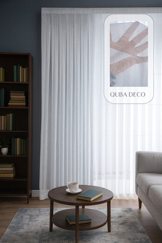 Natural Modern File Dokulu Keten Tül Perde PİLELİ Salon Oturma Odası Yatak Odası Çocuk Odası — Beyaz
