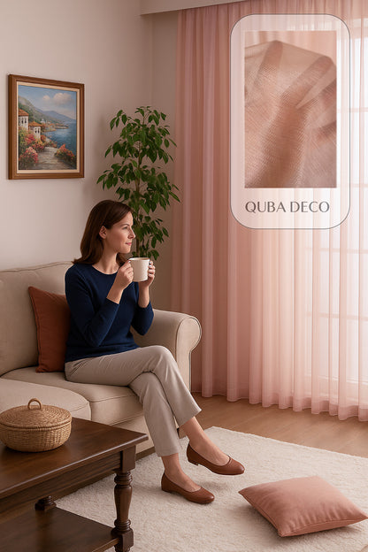 Soft Dokulu Şık Pileli Tül Perde Salon Oturma Odası Yatak Odası Çocuk Odası — Pembe