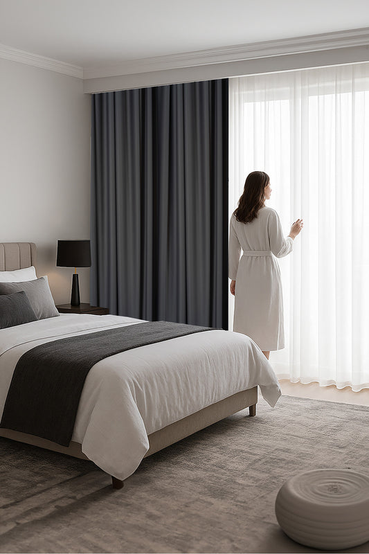 Blackout Işık Geçirmez Karartma Kalın Fon Perde Salon Yatak Odası Çocuk Odası — Füme
